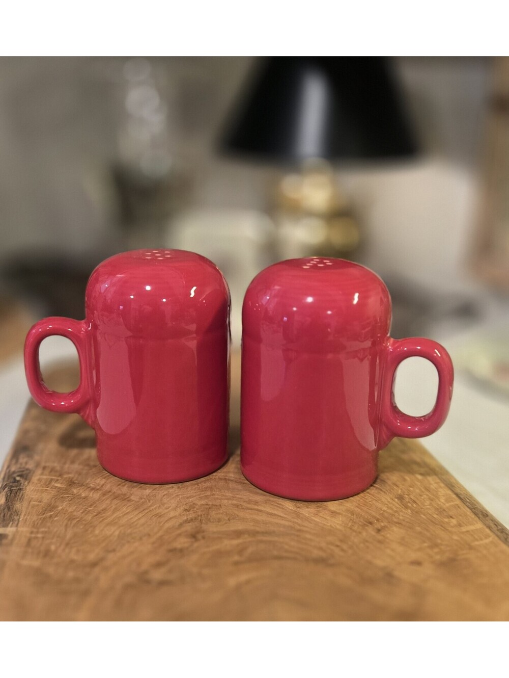 Ceramic salt pepper shakers in Scarlet Red by Homer Laughlin Fiesta Fiestaware